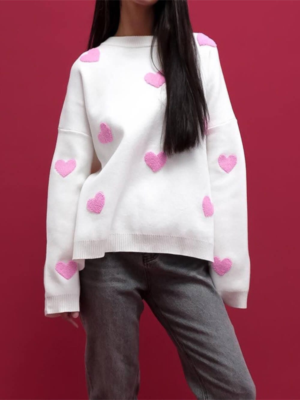 Roze Hart / S Aalina | Gebreid hart Sweatshirt Mykozo