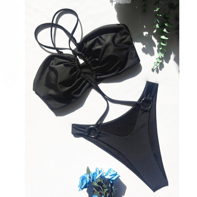 Bikini Black / S Aria - Ellolace Kruis Halter Eendelig Badpak Mykozo