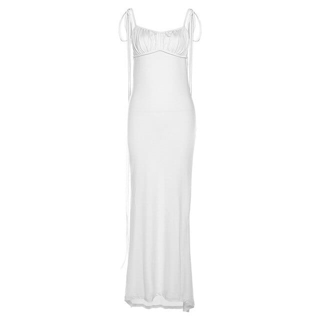 Jurk White / S Aria - Rugloze Bodycon Jurk met Ruches Mykozo