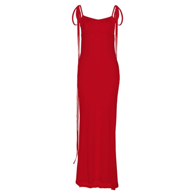 Jurk Red / S Aria - Rugloze Bodycon Jurk met Ruches Mykozo