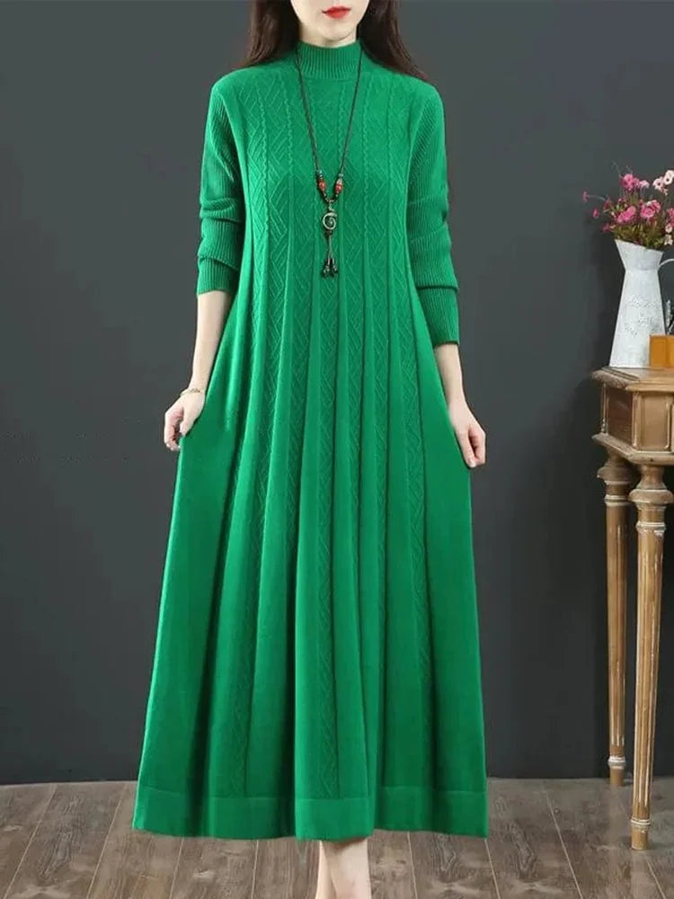 Groen / M Ballgown | Elegante gebreide pullover jurk Mykozo