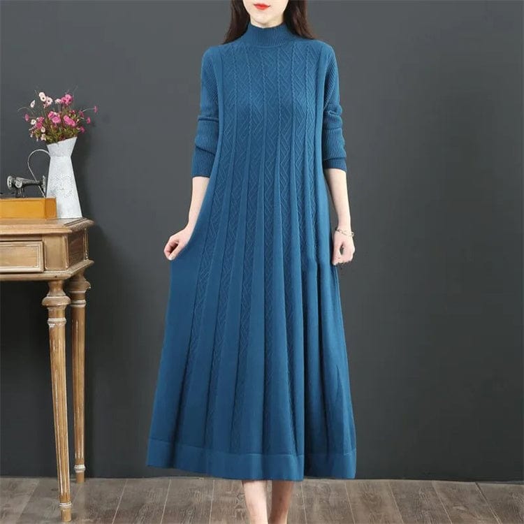 Blauw / M Ballgown | Elegante gebreide pullover jurk Mykozo