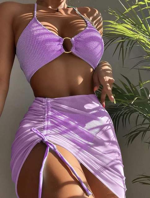 Bikini Purple / M Bella 3-Delig Mesh Rok Badpak Mykozo