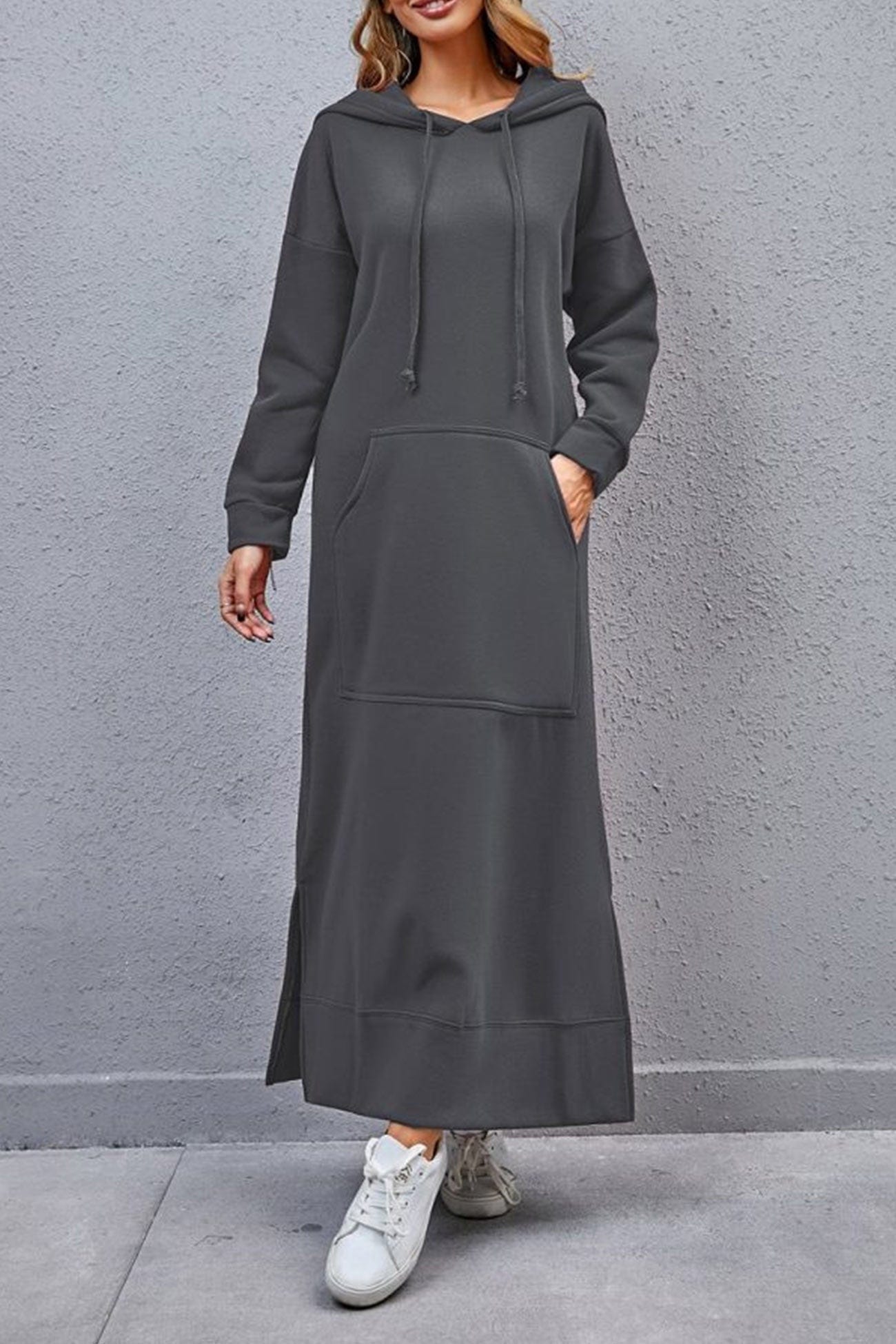 Midi dresses Donker Grijs / XL Berdina | Elegante Hoodie-jurk met zakken Mykozo