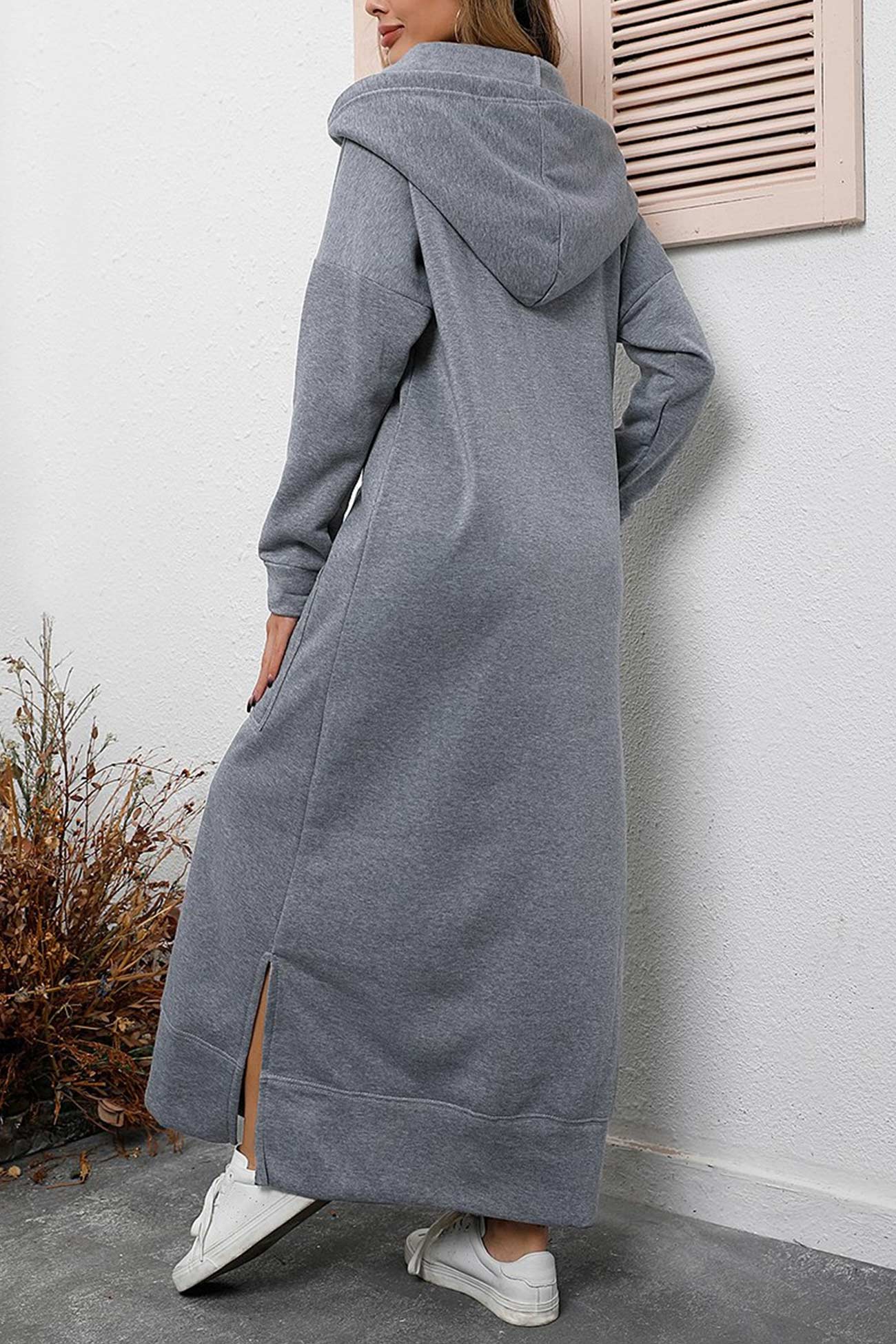 Midi dresses Licht Grijs / 2XL Berdina | Elegante Hoodie-jurk met zakken Mykozo