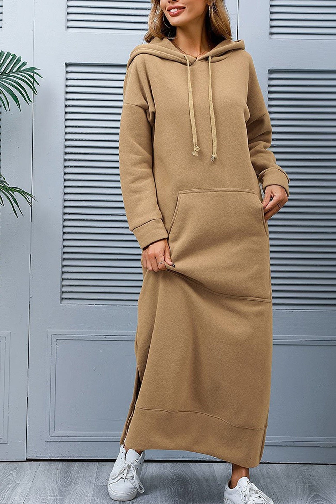 Midi dresses Khaki / S Berdina | Elegante Hoodie-jurk met zakken Mykozo