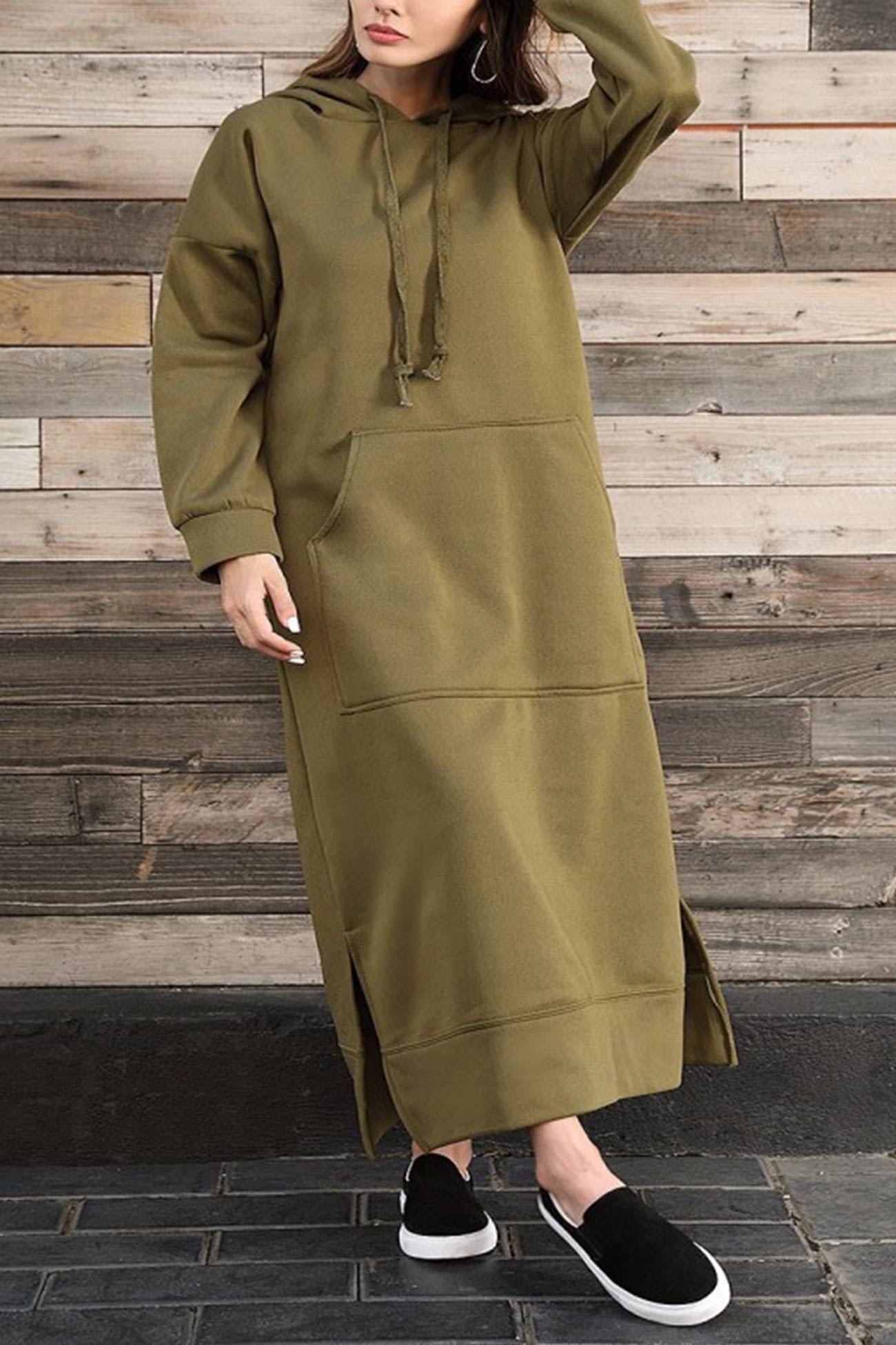 Midi dresses Groen 1 / S Berdina | Elegante Hoodie-jurk met zakken Mykozo