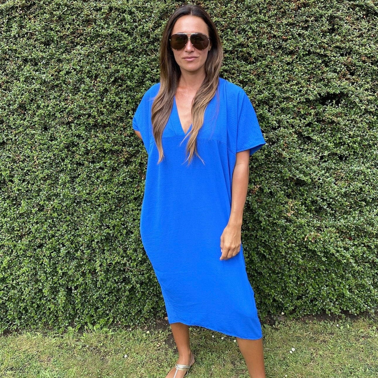 Blauw Fien | Comfy Jurk met V-hals Mykozo