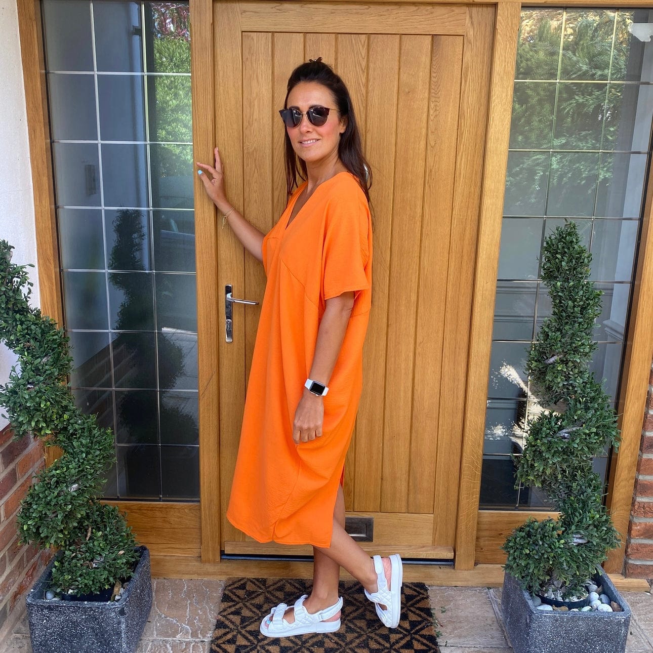 Oranje Fien | Comfy Jurk met V-hals Mykozo