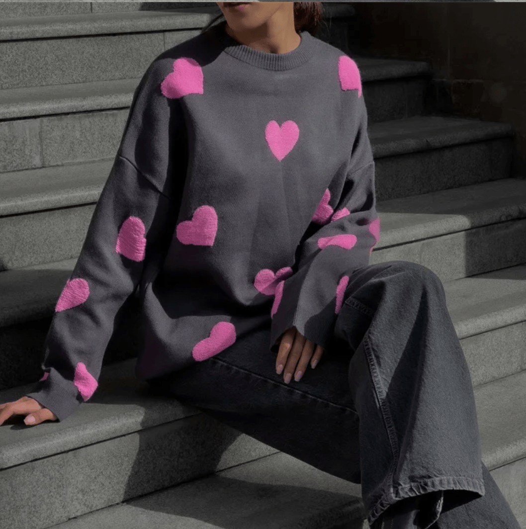 Donkergrijs / S Fleurine | Comfy Trui met hartprint Mykozo