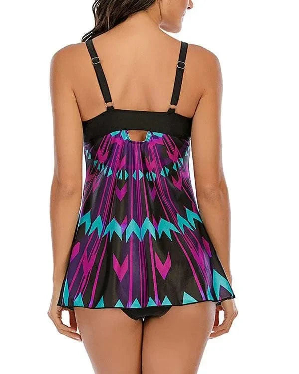 S130 Fran Plus Size Kleurrijke Geometrie Print Tankini's 2-Delig Zwemkleding Mykozo