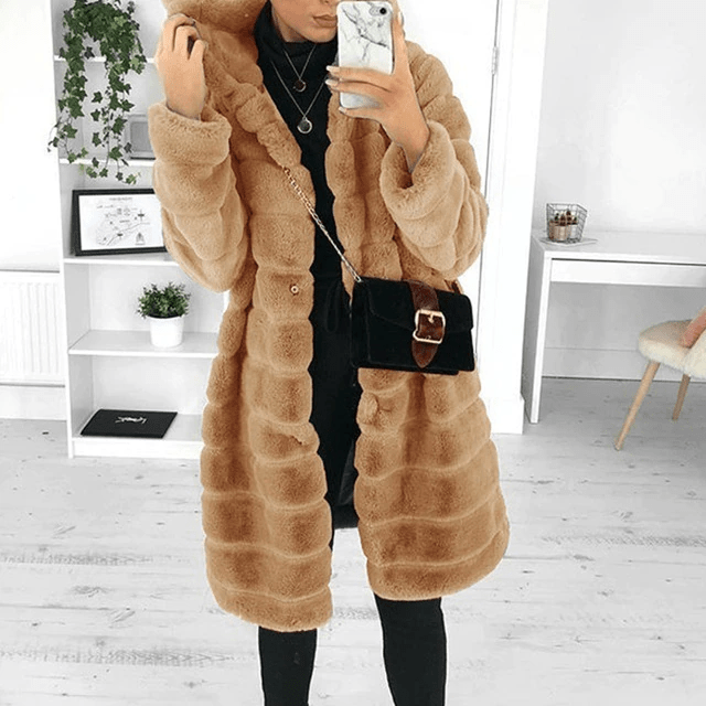 Bruin / S Greetje | Comfy winterjas met capuchon Mykozo