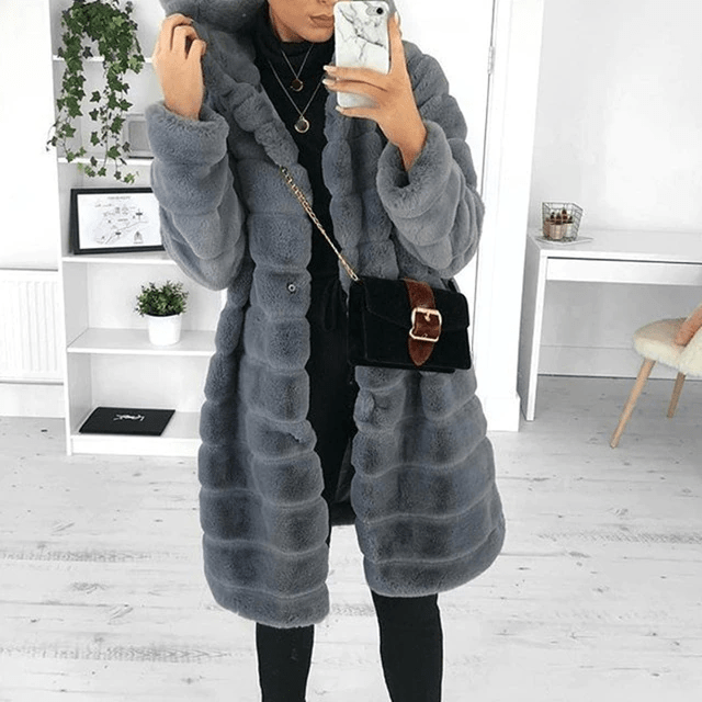 Grijs / S Greetje | Comfy winterjas met capuchon Mykozo