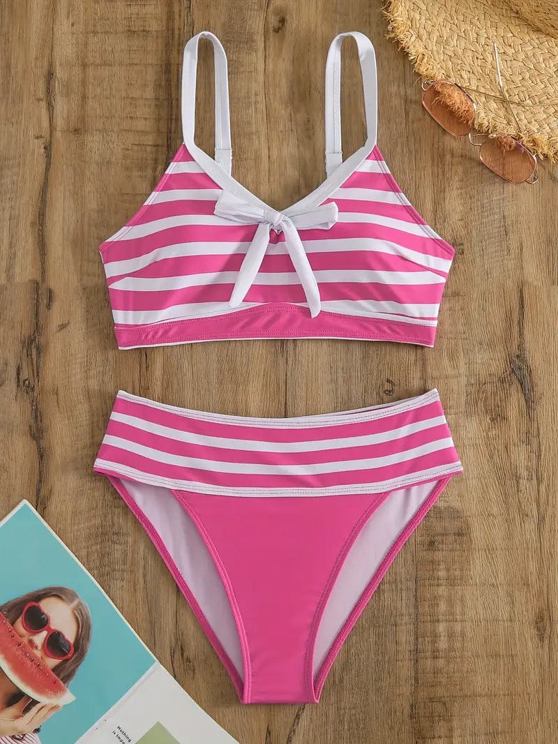 681 Helga® | Sexy gestreepte bikini met strikknoop V-hals Mykozo