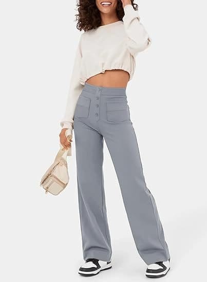 Grijs / S IVY - High-Waisted Elastische Casual Broek Mykozo