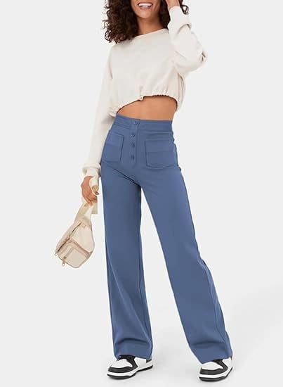 Licht Blauw / S IVY - High-Waisted Elastische Casual Broek Mykozo