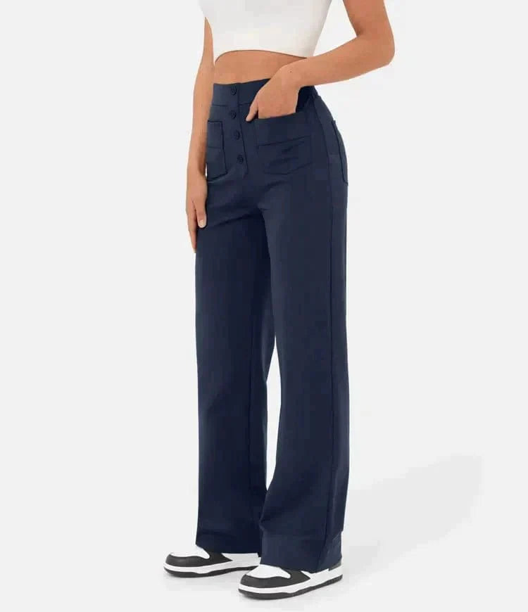 Navy / S IVY - High-Waisted Elastische Casual Broek Mykozo