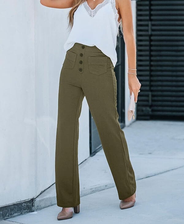 Groen / S IVY - High-Waisted Elastische Casual Broek Mykozo