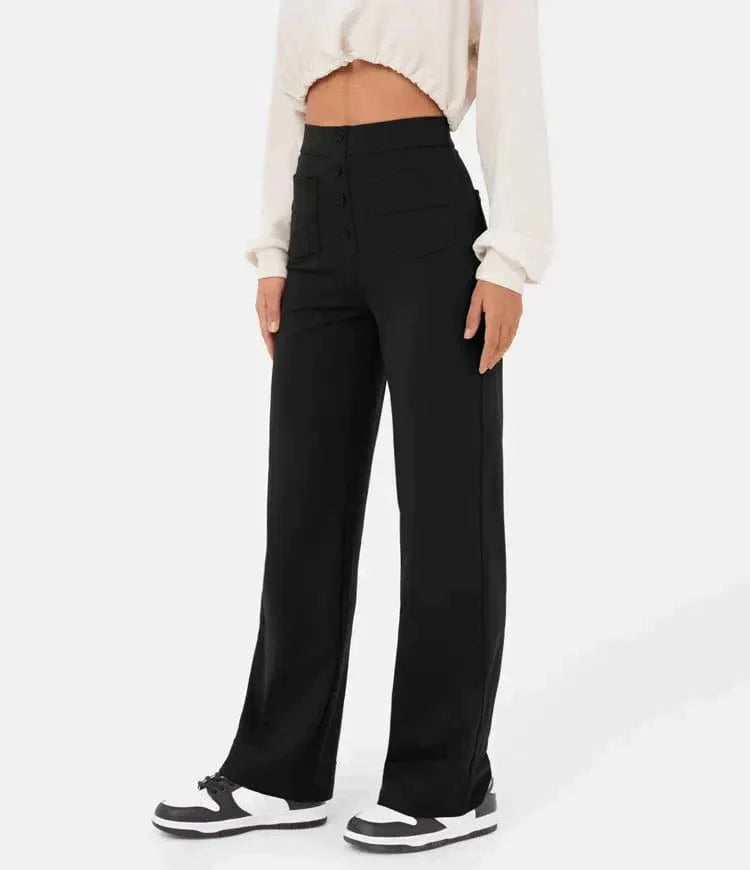 Zwart / S IVY - High-Waisted Elastische Casual Broek Mykozo