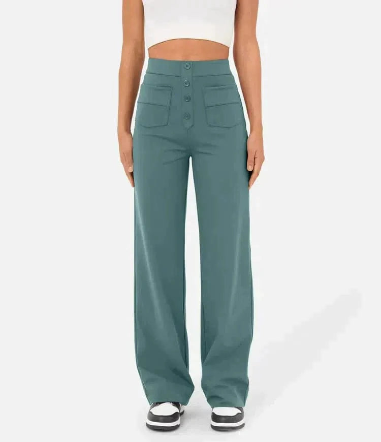 Serpentijn kleur / S IVY - High-Waisted Elastische Casual Broek Mykozo