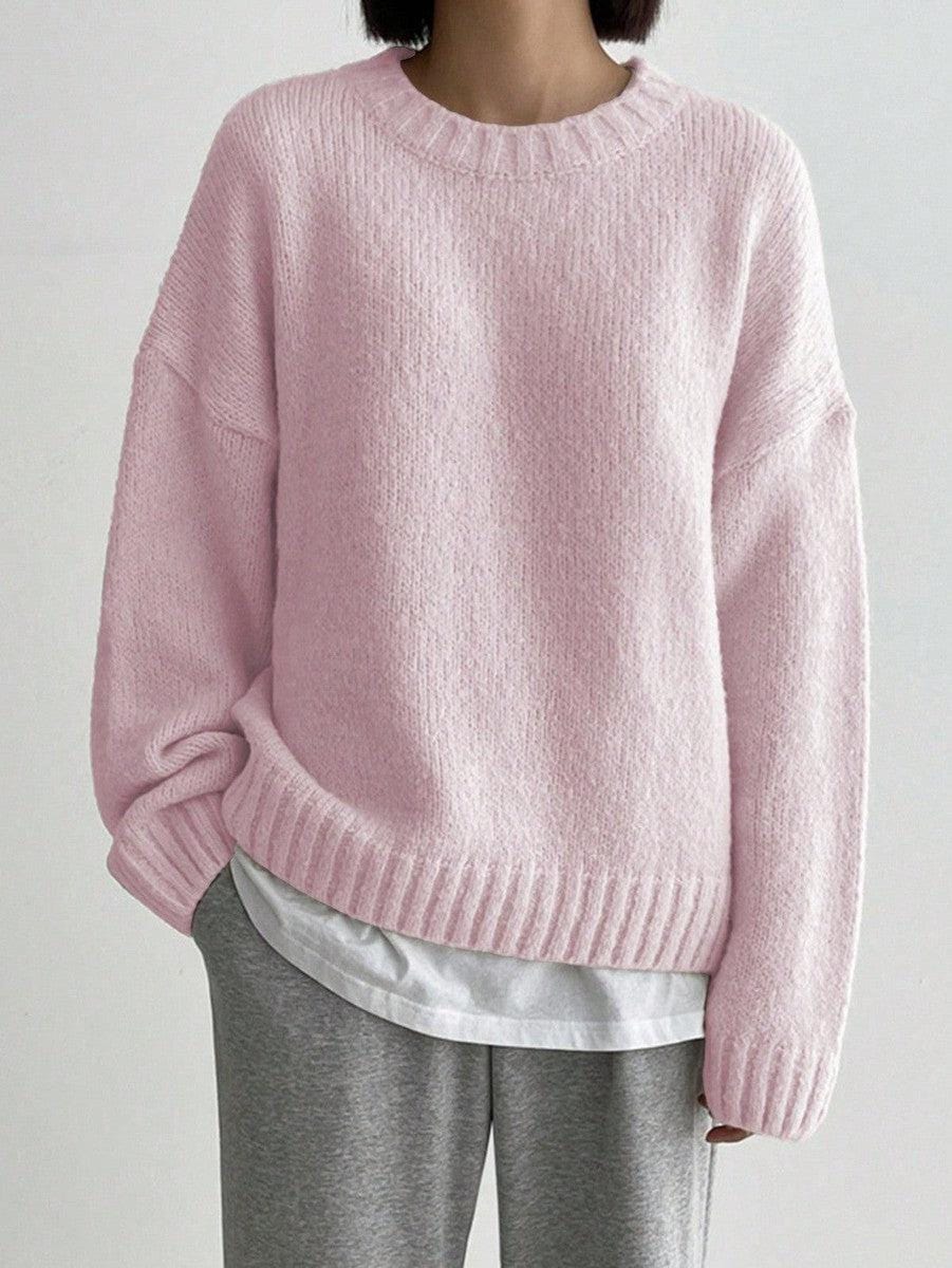 Sweater S Katrien | Comfy Roze trui met ronde hals Mykozo