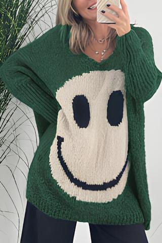 Groen / S Lilly | Elegante smiley trui met lange mouwen Mykozo