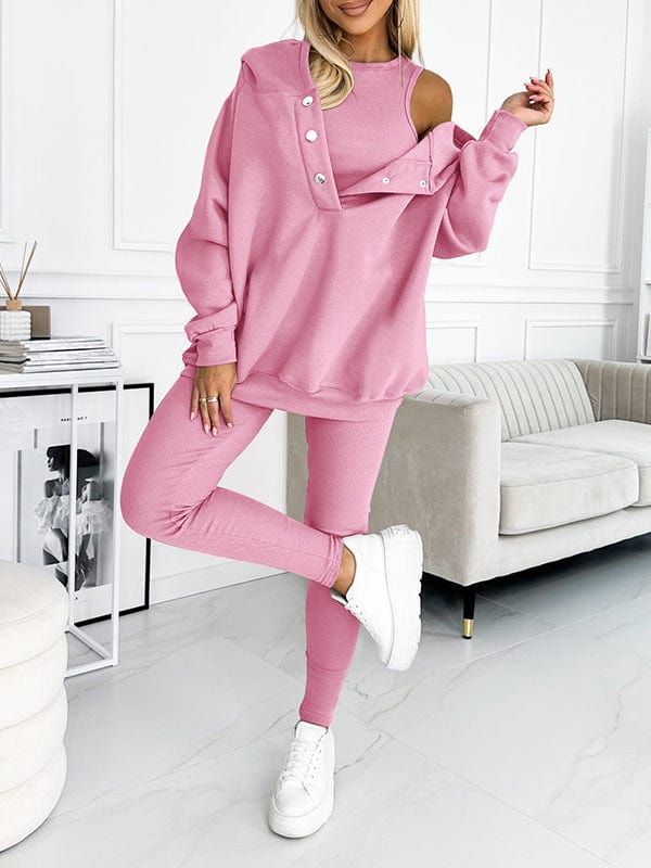 Roze / S / Trui + Vest + Broek Lindy | Comfy Sweatshirt met Capuchon Mykozo