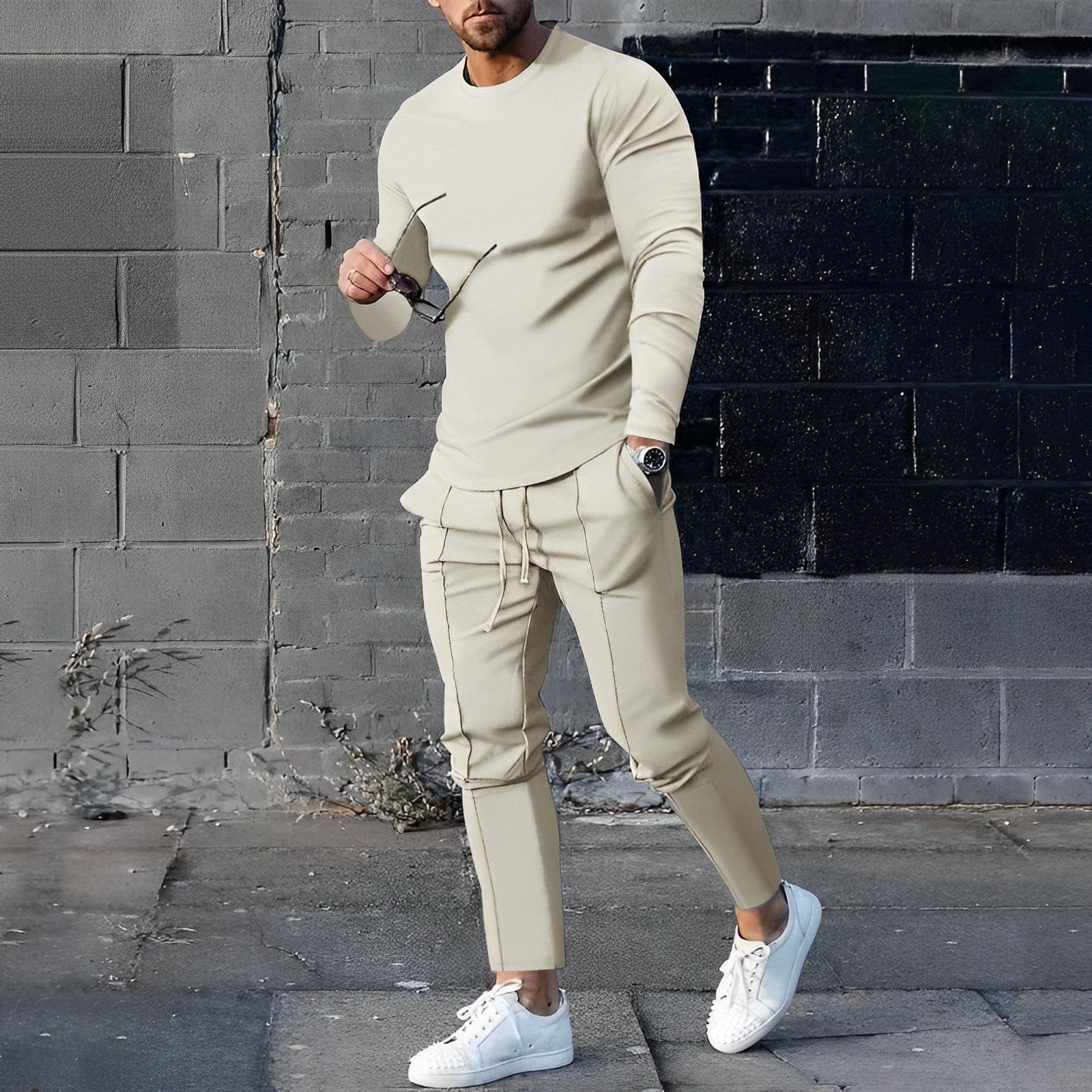 Khaki / XS Luca - trui en pantalon set voor Heren Mykozo