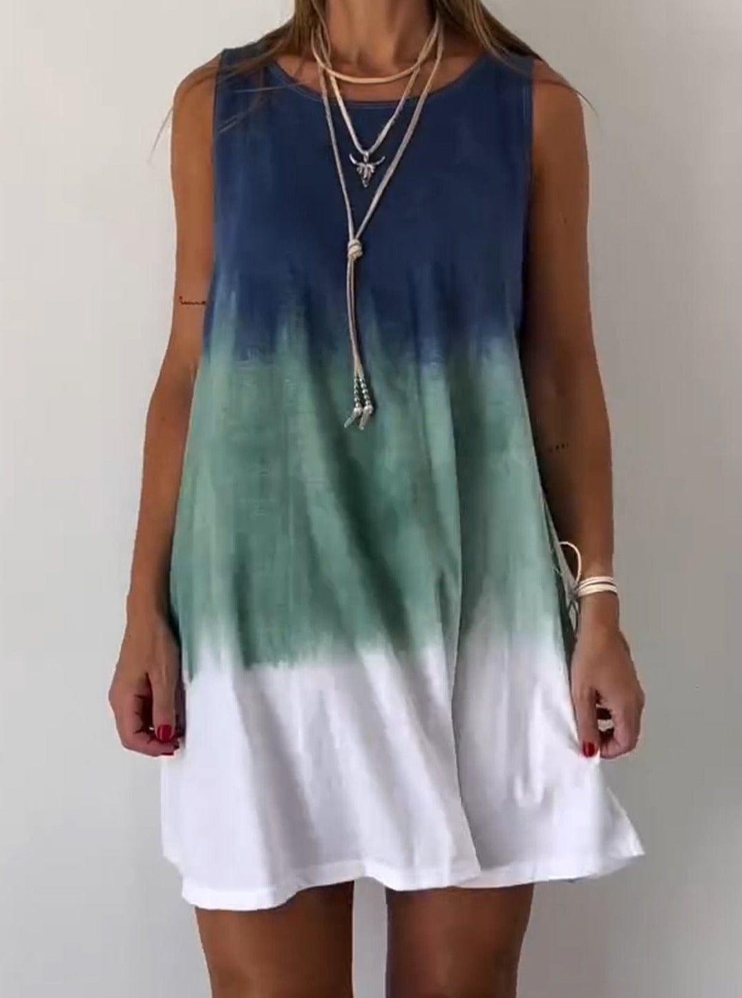 Groen / S Lyska | Elegante Tie Dye Mouwloze Jurk Mykozo