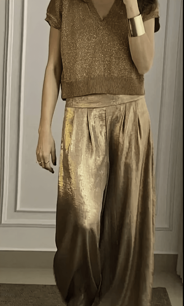 Goud / S Maelin | Elegante Top en broek set Mykozo