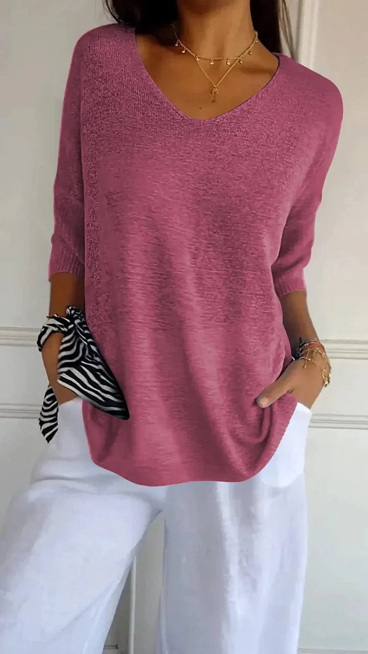 Sweater Rose Rood / S Marleen | Comfy Top met gebreide V-hals Mykozo