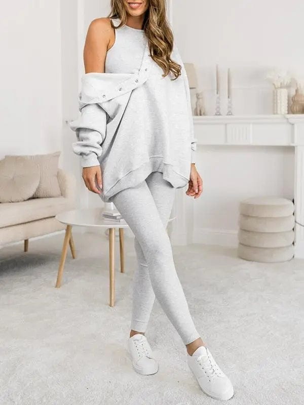 Sets Licht Grijs / Trui + Vest + Broek / S Maylin | Elegante Knusse Sweatshirts met capuchon Mykozo