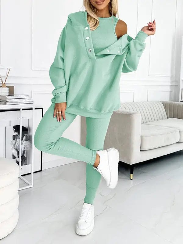 Sets Groen / Trui + Vest + Broek / S Maylin | Elegante Knusse Sweatshirts met capuchon Mykozo