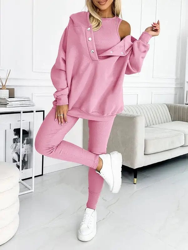 Sets Roze / Trui + Vest + Broek / S Maylin | Elegante Knusse Sweatshirts met capuchon Mykozo