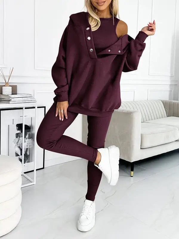 Sets Donker Paars / Trui + Vest + Broek / S Maylin | Elegante Knusse Sweatshirts met capuchon Mykozo