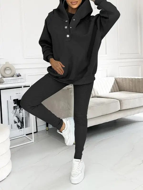 Sets Zwart / Trui + Broek / S Maylin | Elegante Knusse Sweatshirts met capuchon Mykozo