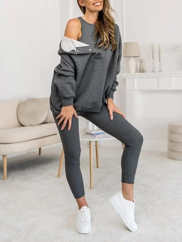 Sets Donker Grijs / Trui + Vest + Broek / S Maylin | Elegante Knusse Sweatshirts met capuchon Mykozo