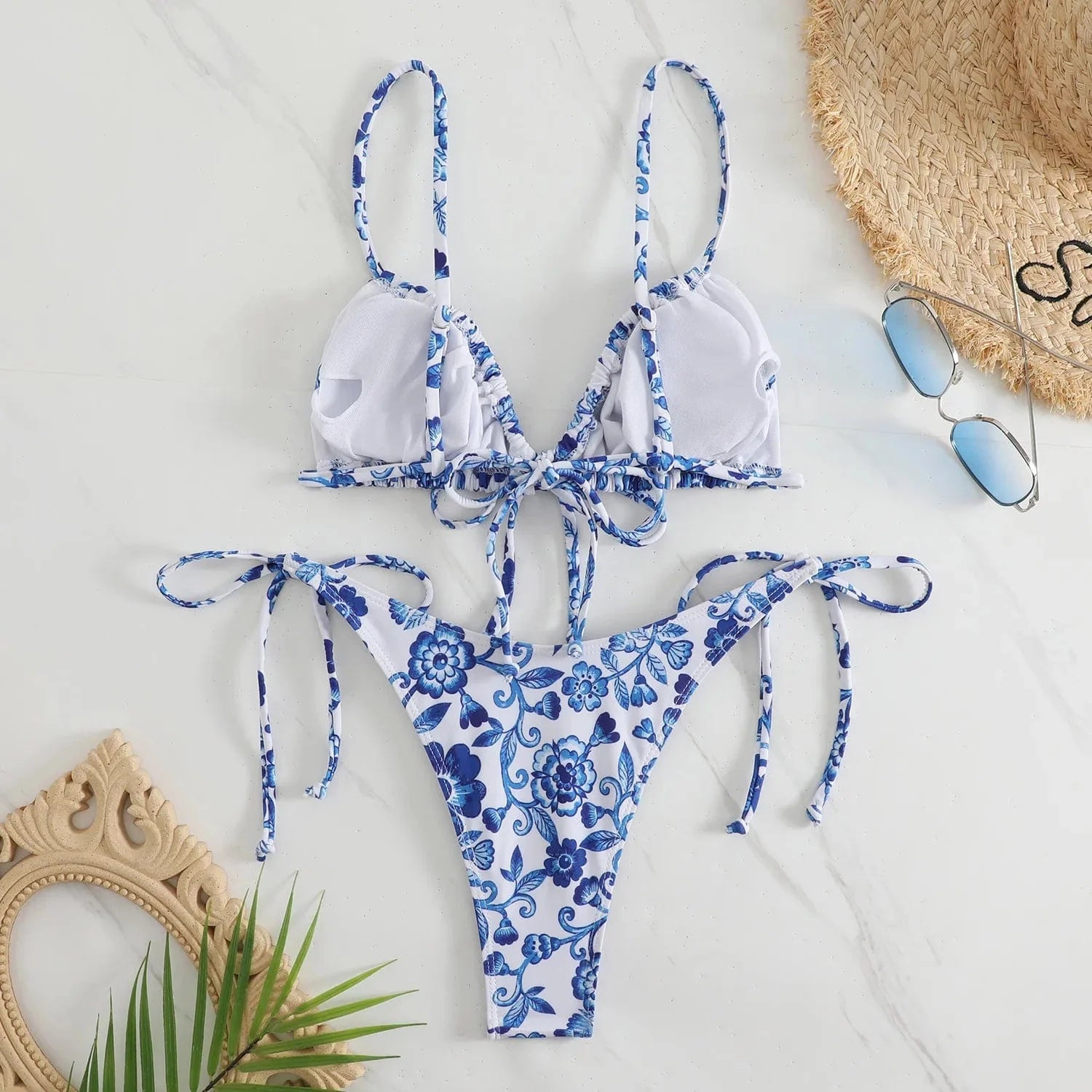 131 Flora - Bikini Bloemen Blauw/WIt Mykozo