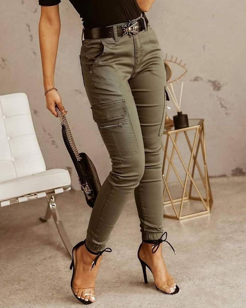 2x Groen / S Lisanneke | Elegante Stijlvolle Cargo Broek Mykozo