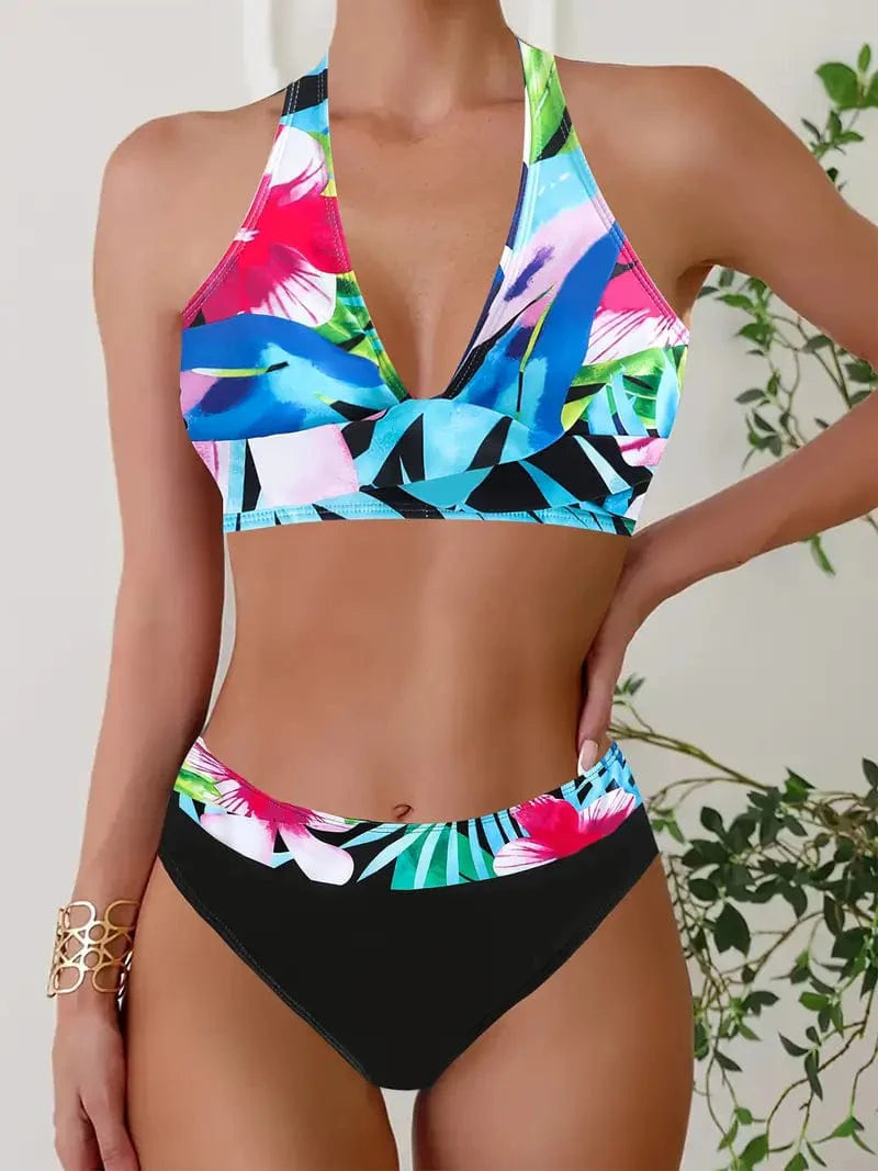 691 Stijl 1 / S Tanya® | Stijlvolle halter kruis bikini met willekeurige print Mykozo