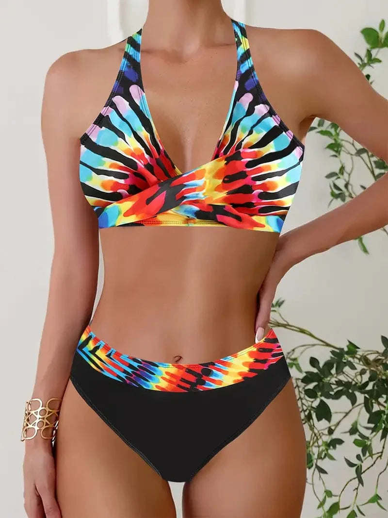 691 Stijl 3 / S Tanya® | Stijlvolle halter kruis bikini met willekeurige print Mykozo