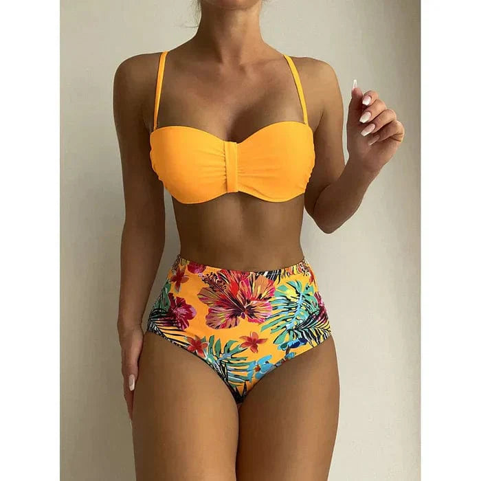 988 Geel / S Zoë® | Chique bikini met hoge taille en bloemmotief Mykozo