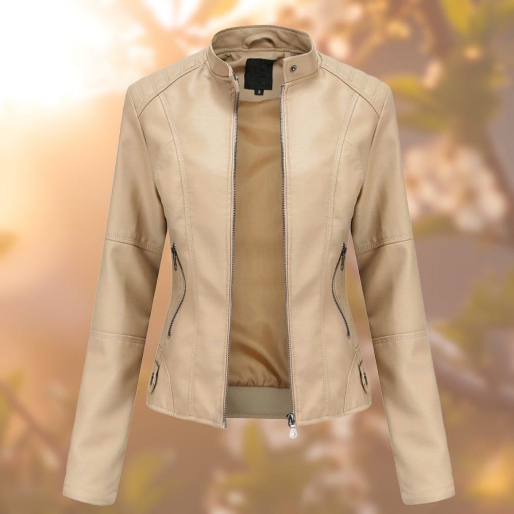 Beige / S Ezmir | Comfy leren jack met volledige mouw Mykozo