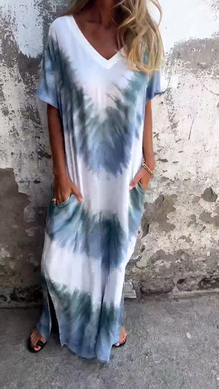 Blauw / S Caelia | Elegante Tie-dye lange jurk Mykozo