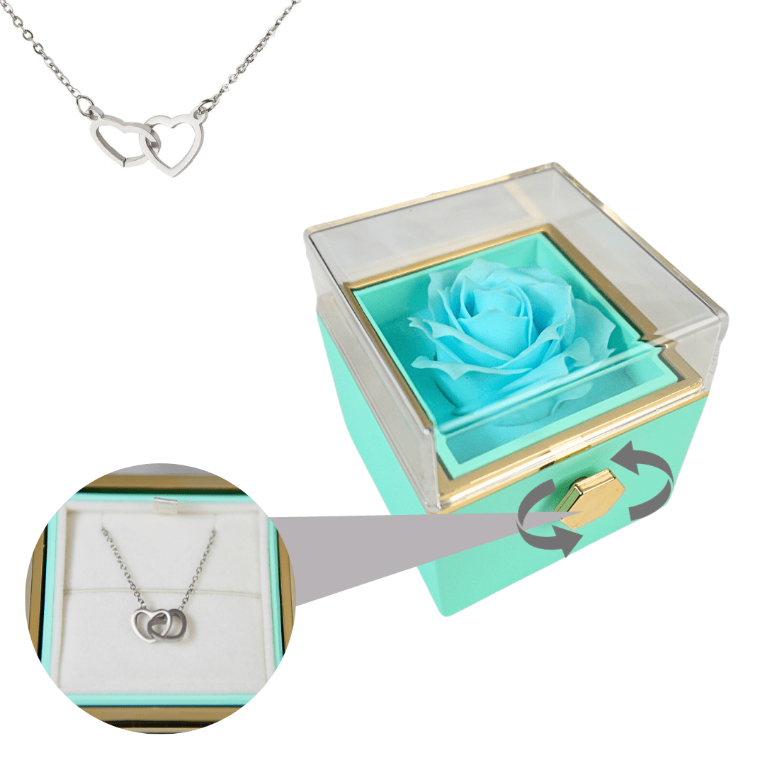 Fashion Turqoise / Zilver Viola | Elegante Eeuwige roos met ketting Mykozo