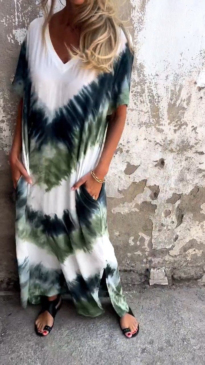 Groen / S Caelia | Elegante Tie-dye lange jurk Mykozo