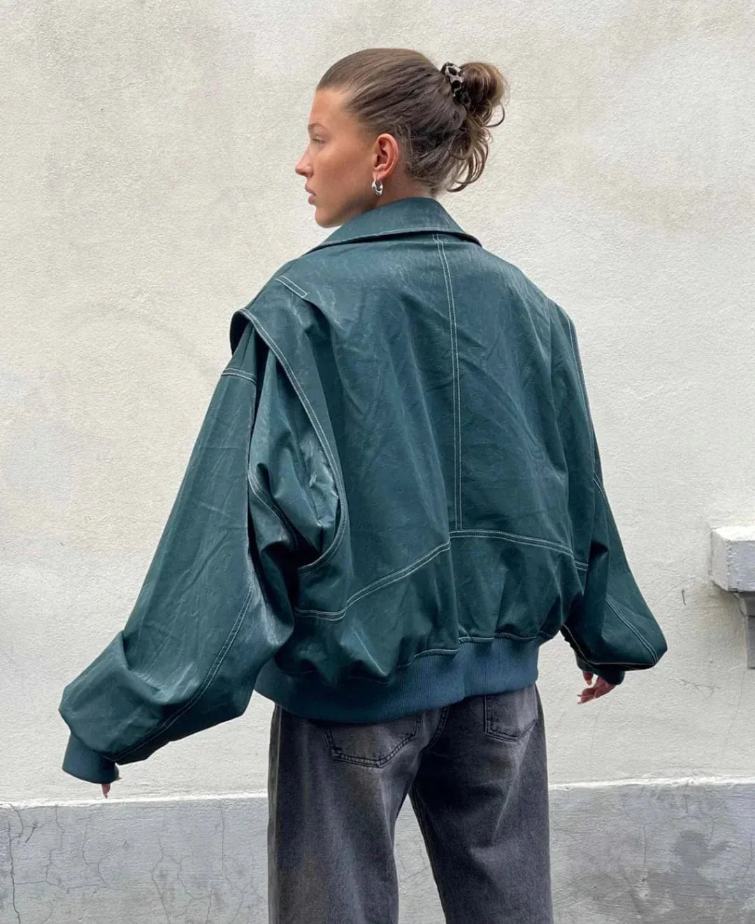 Groen / S GLAMLUX™ - OVERSIZED LEREN JACK Mykozo