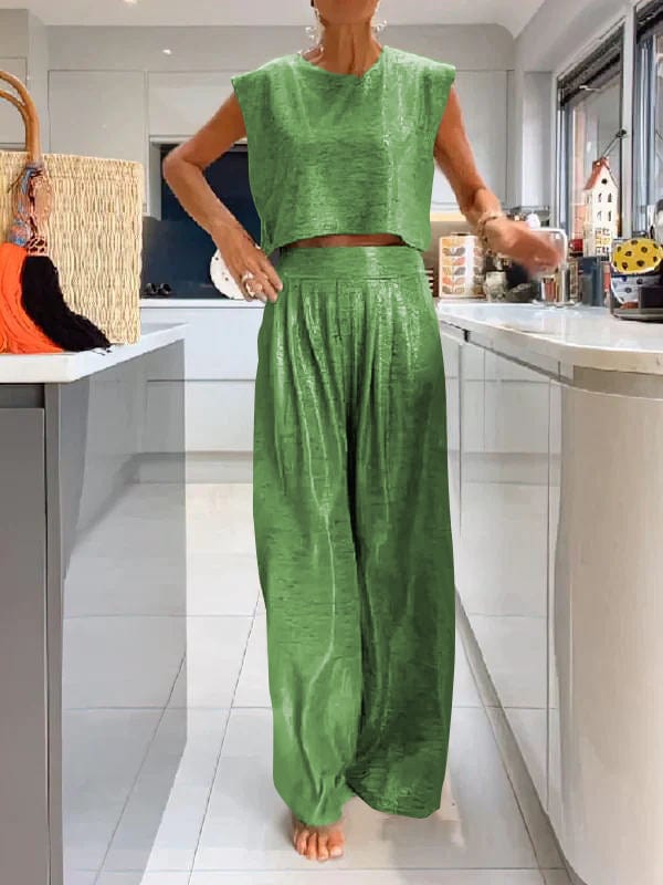 Groen / S Jocelynne | Comfy Glossy Vest en Broek Set Mykozo