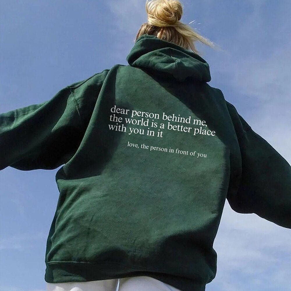 Hoodie Dark Green / S 'Dear Person Behind Me' - Positiviteits Hoodie Mykozo