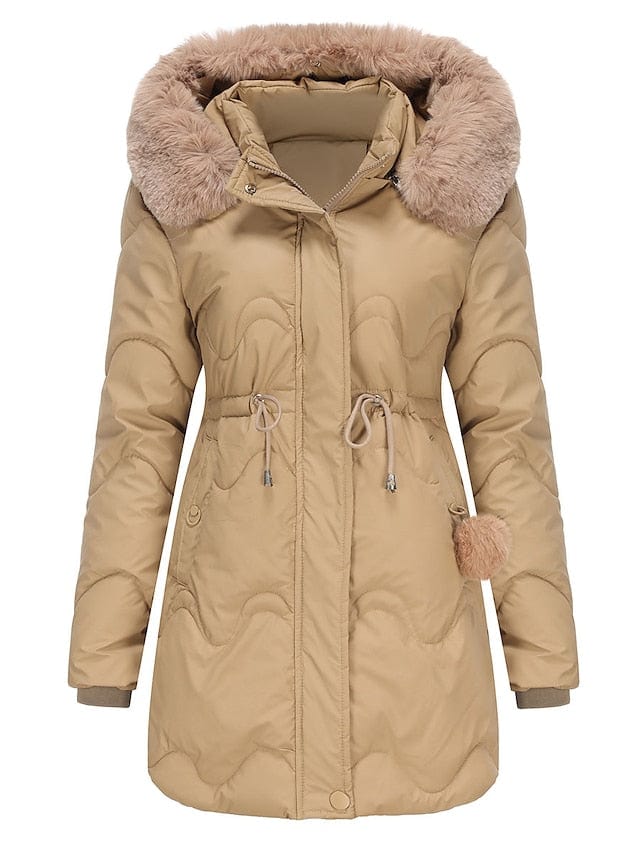 Khaki / XS Amanda | Elegante gevoerde Dames winter jas Mykozo